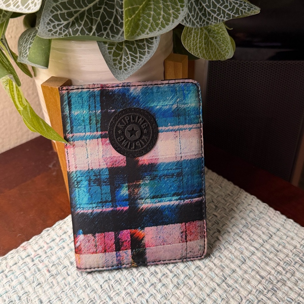 Kipling Plaid Wallet in Blue, Pink & Black